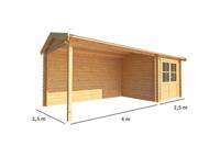 Blokhut, tuinhuisje met overkapping Fenna-Lexi 650 cm bij 250 cm diep zadeldak 2 Warentuin Collection - Warentuin collection - thumbnail