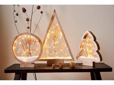 Ornament Hout met Droogbloem 25 LED Ster