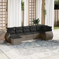 7-delige Loungeset met kussens poly rattan grijs - thumbnail