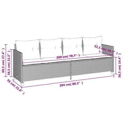 5-delige Loungeset met kussens poly rattan bruin