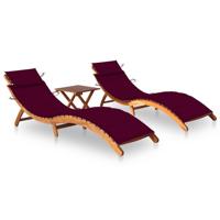 Ligbedden 2 st met tafel en kussens massief acaciahout - thumbnail