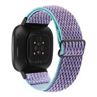 Fitbit Versa 3/4 & Sense 1/2 Nylon loop bandje - Paars met lichtblauw - thumbnail