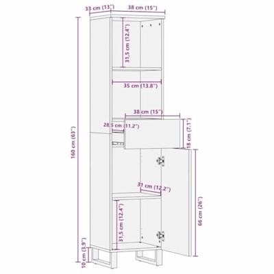 Badkamerkast met plank Bruin 38 x 33 x 160 cm Massief mangohout