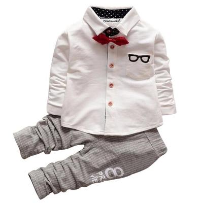 Jongens Bow tie lange mouw boven + brief afdrukken patroon Broek set Kid grootte: XL (wit)