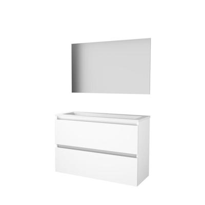 Basic-Line Ultimate 39 Badkamermeubelset - Ondiep - 100 x 39 cm - Greeploos - 2 Lades - Acryl Wastafel - 1 Kraangat - Spiegel met Indirecte LED Verlichting - Ice White