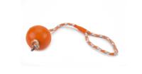 Rubberen bal aan koord hondenspeeltje oranje 30 cm - thumbnail