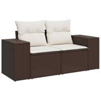7-delige Loungeset met kussens poly rattan bruin - thumbnail