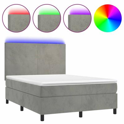 Boxspring met matras en LED fluweel lichtgrijs 140x200 cm