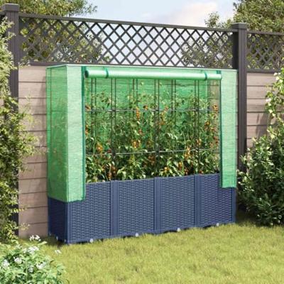 VidaXL Verhoogde plantenbak met kashoes rotanlook 160x40x153 cm VidaXL Verhoogde plantenbak met kashoes rotanlook 160x40x153 cm