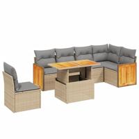 7-delige Loungeset met kussens poly rattan beige - thumbnail