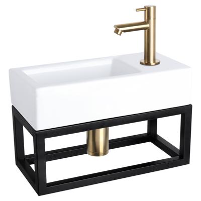 Differnz Ravo fonteinset keramiek kraan recht mat goud 38.5 x 18.5 x 9 cm met handdoekrek Differnz Ravo fonteinset keramiek kraan recht mat goud 38.5 x 18.5 x 9 cm met handdoekrek