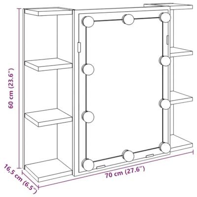 Spiegelkast met LED-verlichting 70x16,5x60 cm oud houtkleurig