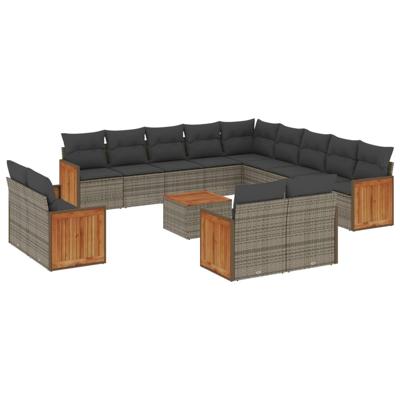 13-delige Loungeset met kussens poly rattan grijs