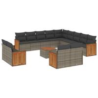 13-delige Loungeset met kussens poly rattan grijs - thumbnail