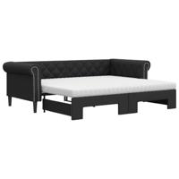 Slaapbank onderschuifbed en matrassen 90x200 cm kunstleer zwart - thumbnail