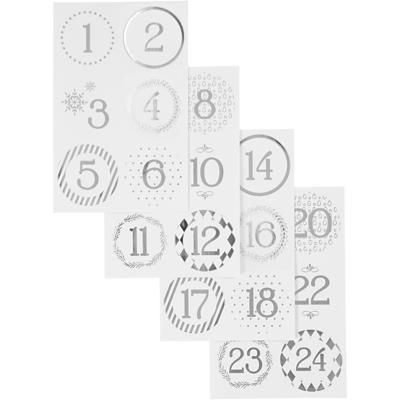 Vivi Gade Kerstkalender cijfer stickers, d 40 mm, vel 9x14 cm, zilver, wit, 4 vel/ 1 doos