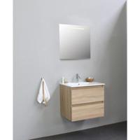 On-Line Badkamermeubelset - 60 cm - Voorgemonteerd - Porseleinen Wastafel - 1 Kraangat - Spiegel met LED-Verlichting - Eiken - thumbnail