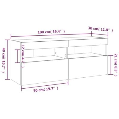 Tv-wandmeubel met LED-verlichting 100x30x40 cm gerookt eiken