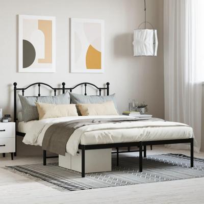 Bedframe met hoofdbord metaal zwart 140x200 cm