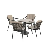 Manolo tafel 75x75x75 cm met 4 Manitoba stoelen Antraciet - thumbnail