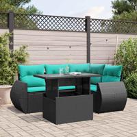 5-delige tuinbankset met kussens van zwart polyrotan - thumbnail