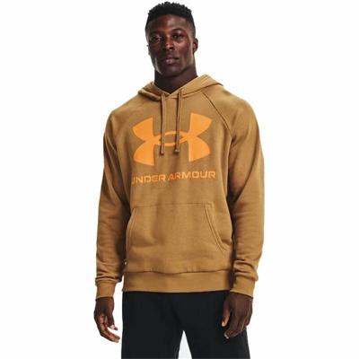 Herenhoodie Under Armour Rival Big Logo Oker - Maat: M