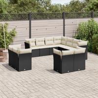 11-delige Loungeset met kussens poly rattan zwart - thumbnail
