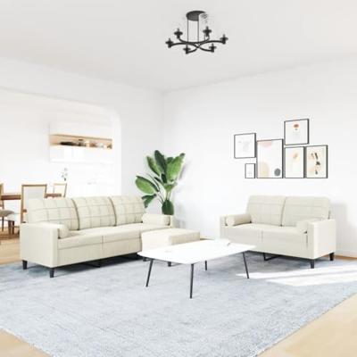 3-delige Loungeset met kussens en bolsters fluweel crèmekleurig
