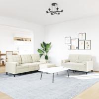 3-delige Loungeset met kussens en bolsters fluweel crèmekleurig - thumbnail
