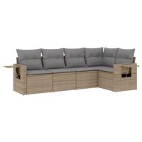 5-delige Loungeset met kussens poly rattan beige - thumbnail