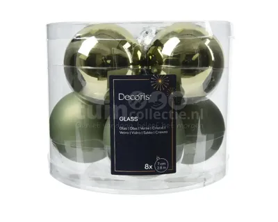 Kerstballen Glas Ø7cm Rozemarijn Groen 8st Kerstballen Glas Ø7cm Rozemarijn Groen 8st