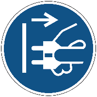 Voor het openen stekker uit stopcontact trekken gebods- Ø 200 mm - Sticker - thumbnail