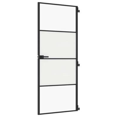 Binnendeur smal 83x201,5 cm gehard glas en aluminium zwart