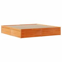 Bedframe met hoofdbord massief grenenhout wasbruin 200x200 cm - thumbnail