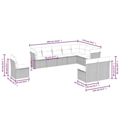 10-delige Loungeset met kussens poly rattan zwart - thumbnail