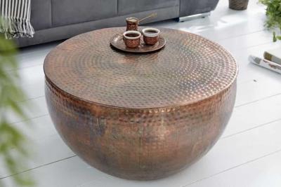 Ronde salontafel ORIENT II 60cm gevlamd koper metaal gehamerd ontwerp handgemaakt - 39535