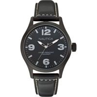 Nautica horlogeband A13613G Leder Zwart 24mm + wit stiksel - thumbnail