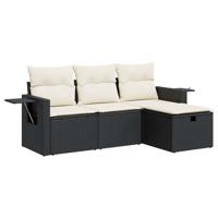 4-delige Loungeset met kussens poly rattan zwart - thumbnail
