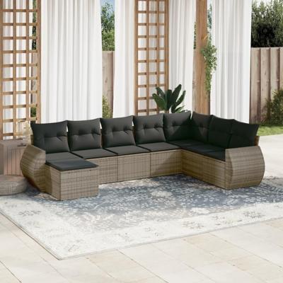 8-delige Loungeset met kussens poly rattan grijs