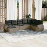 8-delige Loungeset met kussens poly rattan grijs - thumbnail