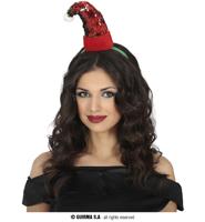 Rode Kerstmuts met pailletten op hoofband - thumbnail