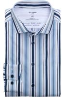 OLYMP Luxor 24/Seven Dynamic Flex Modern Fit Overhemd blauw/wit, Gestreept - thumbnail