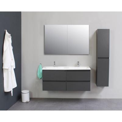 Badkamermeubel BWS Pepper Wastafel Acryl Incl Spiegelkast 2 Deurs Met 2 Krgtn 120x55x46 cm Antraciet