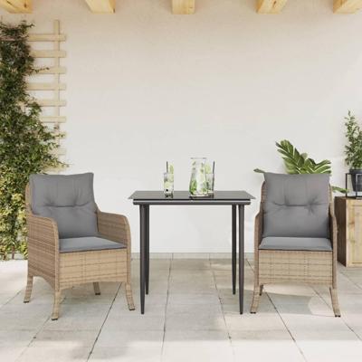 3-delige Tuinset met kussens poly rattan beige