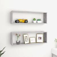 VidaXL Wandschappen kubus 2 st 80x15x26,5 cm bewerkt hout betongrijs - thumbnail