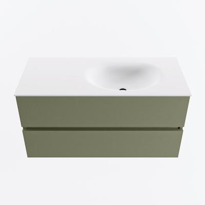 MONDIAZ VICA 100cm badmeubel onderkast Army 2 lades. Wastafel MOON rechts 1 kraangat, kleur Talc.