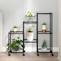VidaXL Bloemenstandaard met wielen 83x25x83,5 cm ijzer zwart - thumbnail