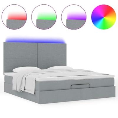 Ottoman bed met matras en LED's 160x200cm stof lichtgrijs