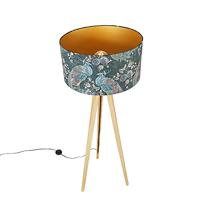 QAZQA Moderne vloerlamp hout stoffen kap pauw 50 cm - Tripod Classic - thumbnail