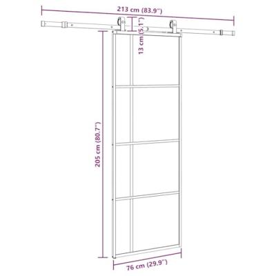 Schuifdeur met beslagset 76x205 cm ESG glas zwart